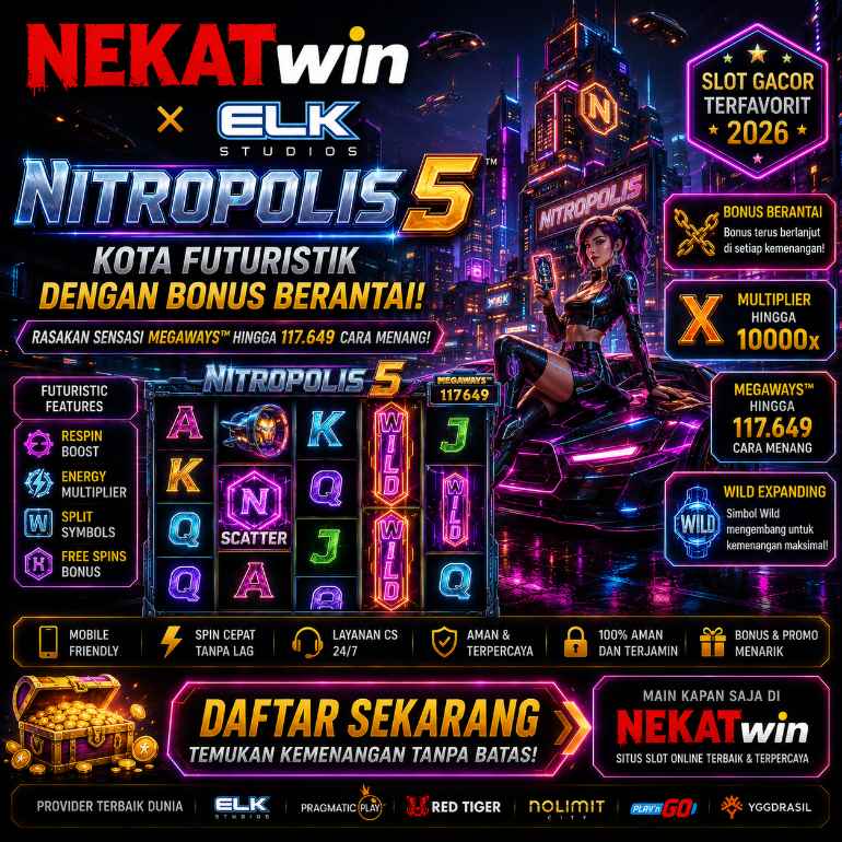 Banner NEKATWIN Nitropolis 5 kota futuristik ELK Studios