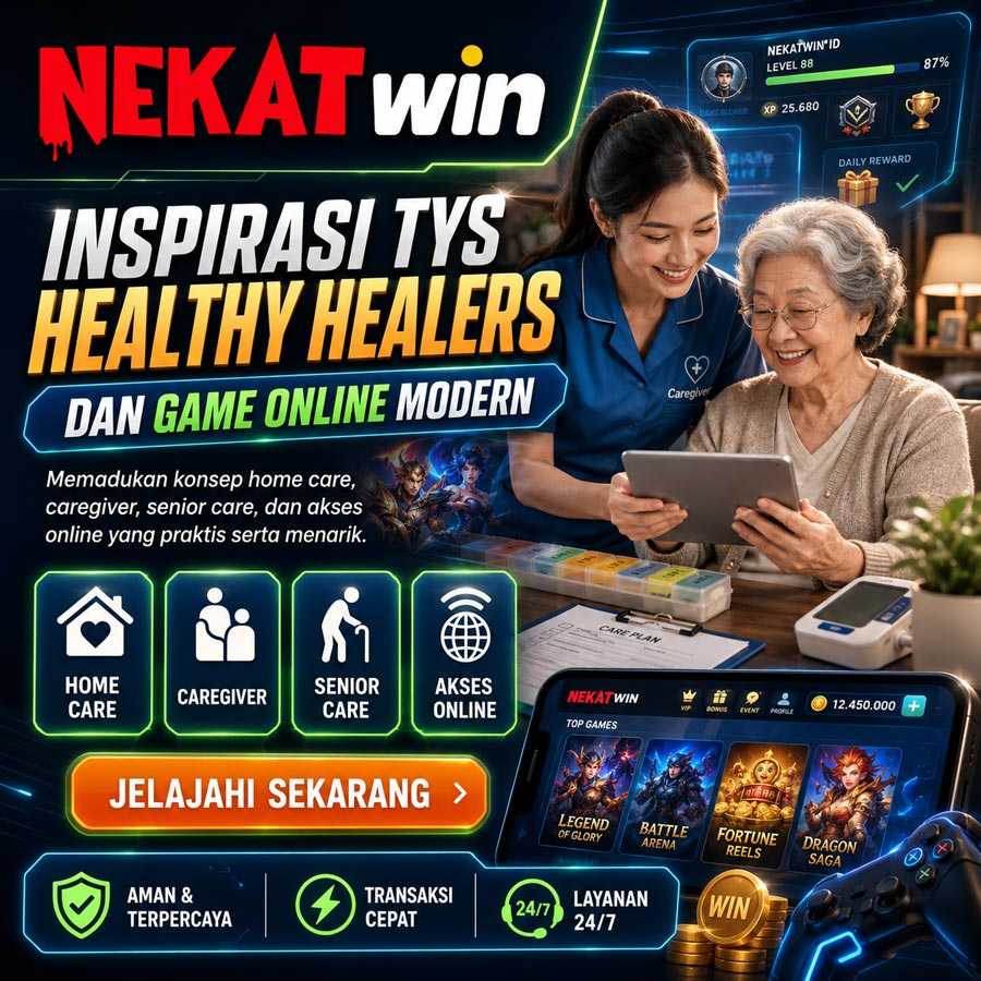Banner NEKATWIN bertema home care dengan pendampingan caregiver dan game online modern