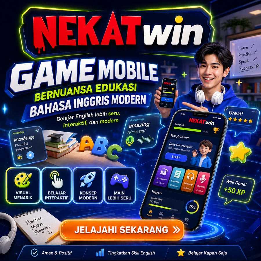 Suasana bermain NEKATWIN game mobile bernuansa edukasi bahasa Inggris modern