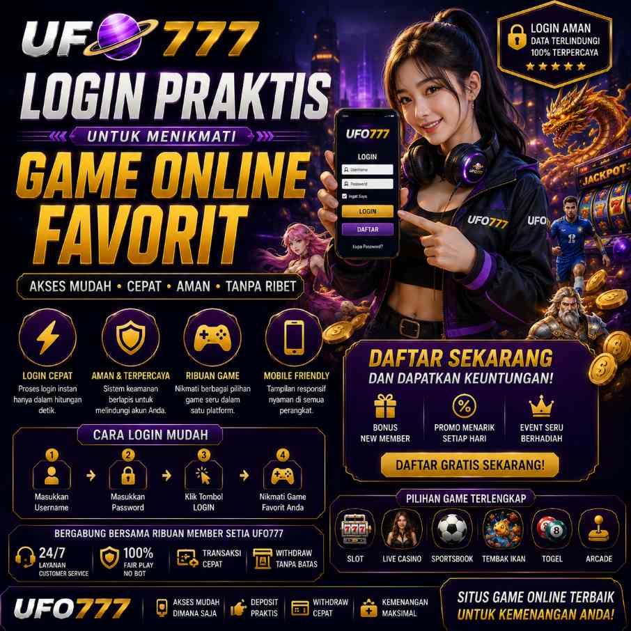 Banner UFO777 platform game online dengan login praktis dan permainan populer