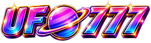 Logo UFO777 berhuruf ungu dengan planet bercincin
