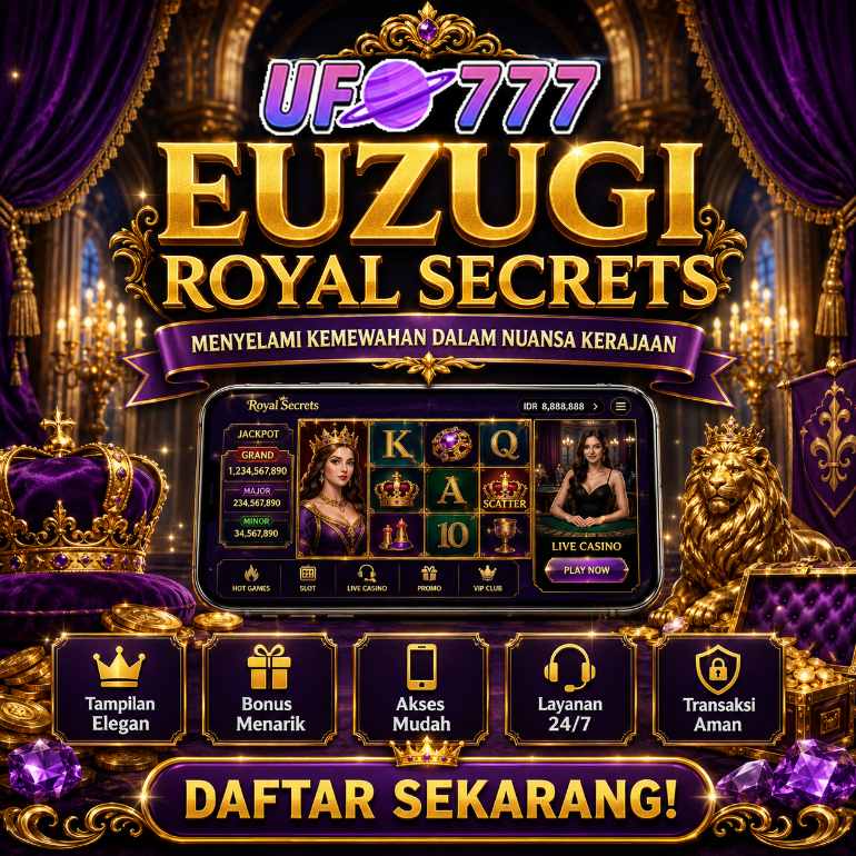 Banner UFO777 Ezugi Royal Secrets dengan dekorasi mewah bernuansa kerajaan yang elegan