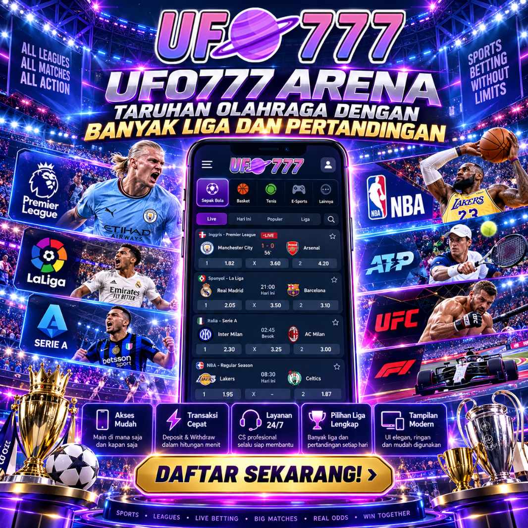 Banner UFO777 arena taruhan olahraga dengan banyak liga dan pertandingan