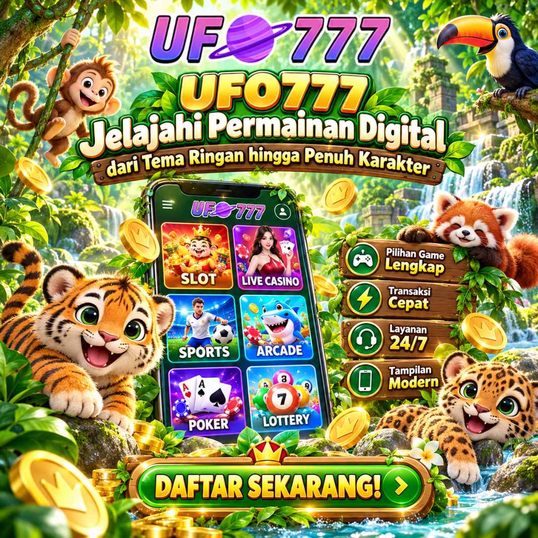 Banner UFO777 permainan digital bertema hutan tropis
