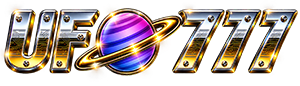 Logo UFO777 krom dengan planet ungu bercincin