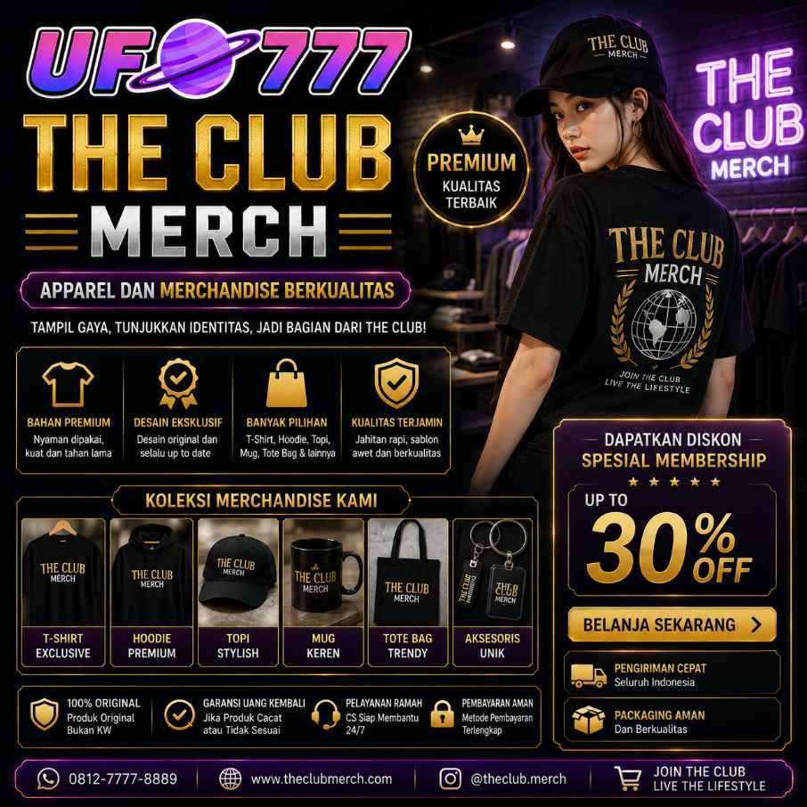 Banner UFO777 The Club Merch apparel dan merchandise berkualitas